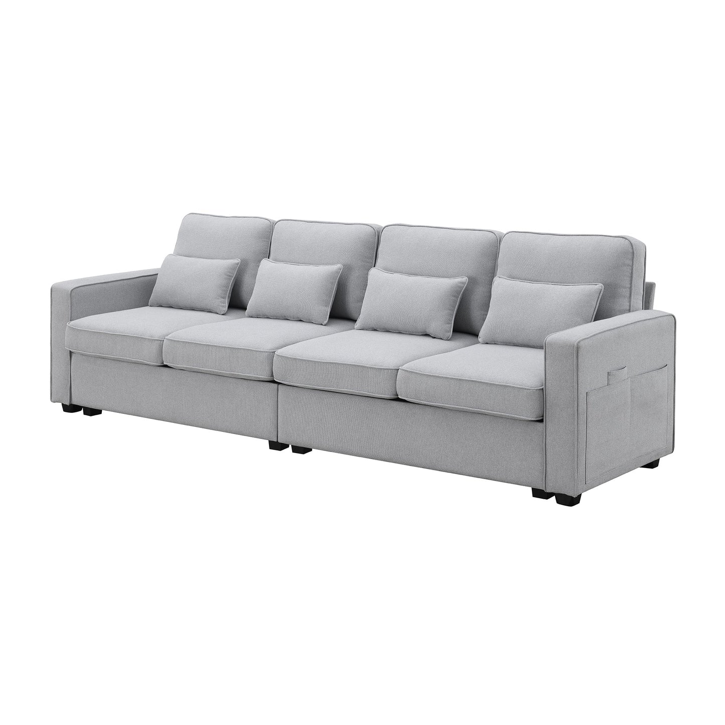104" 4-Seater Modern Linen Fabric Sofa with Armrest Pockets and 4